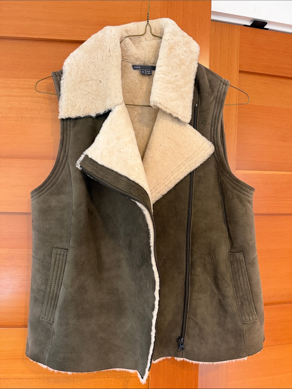 Vince Olive Green suede and Shearling Lined Vest